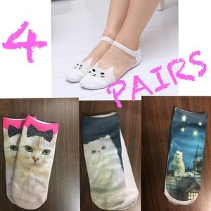 4 Pair Pack Cat Print Socks for Women NWT